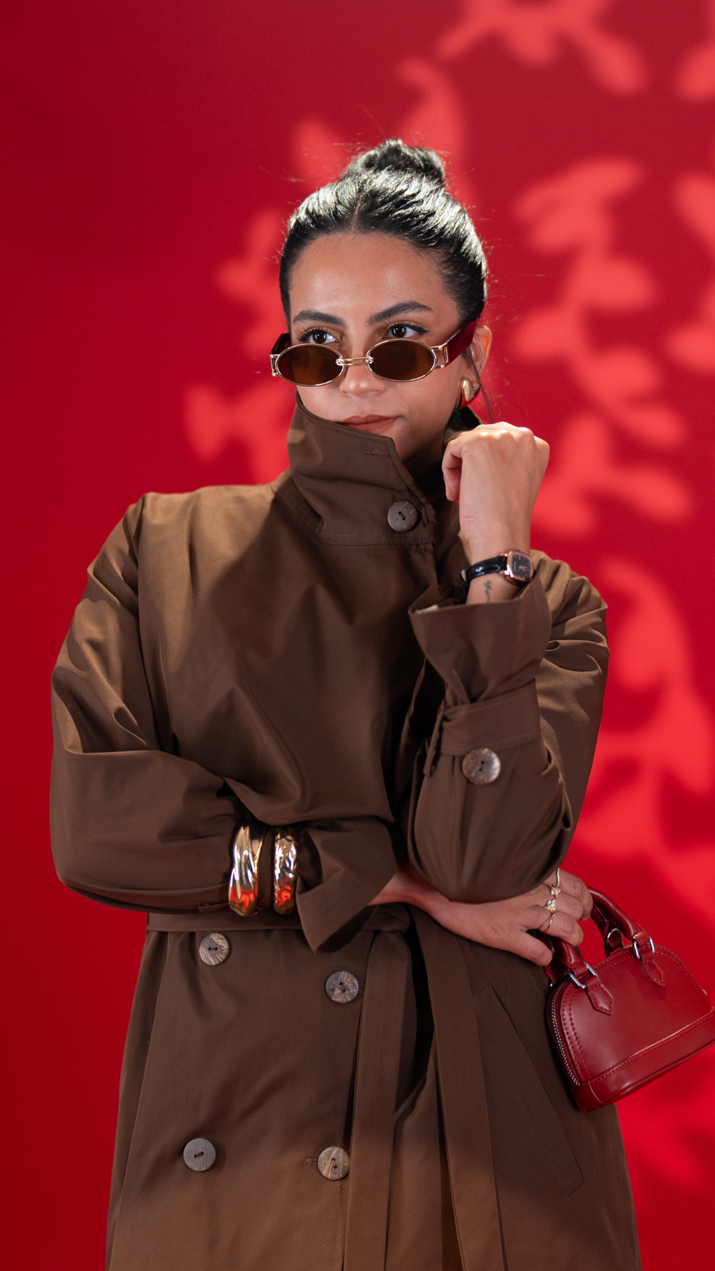 Funnel Neck Burnt Brown Trench Coat